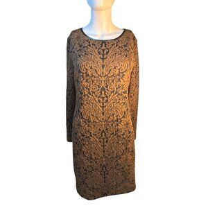 Vince Camuto Black & Gold Jacquard Long Sleeve Dress Size 14 Pre-Owned EUC